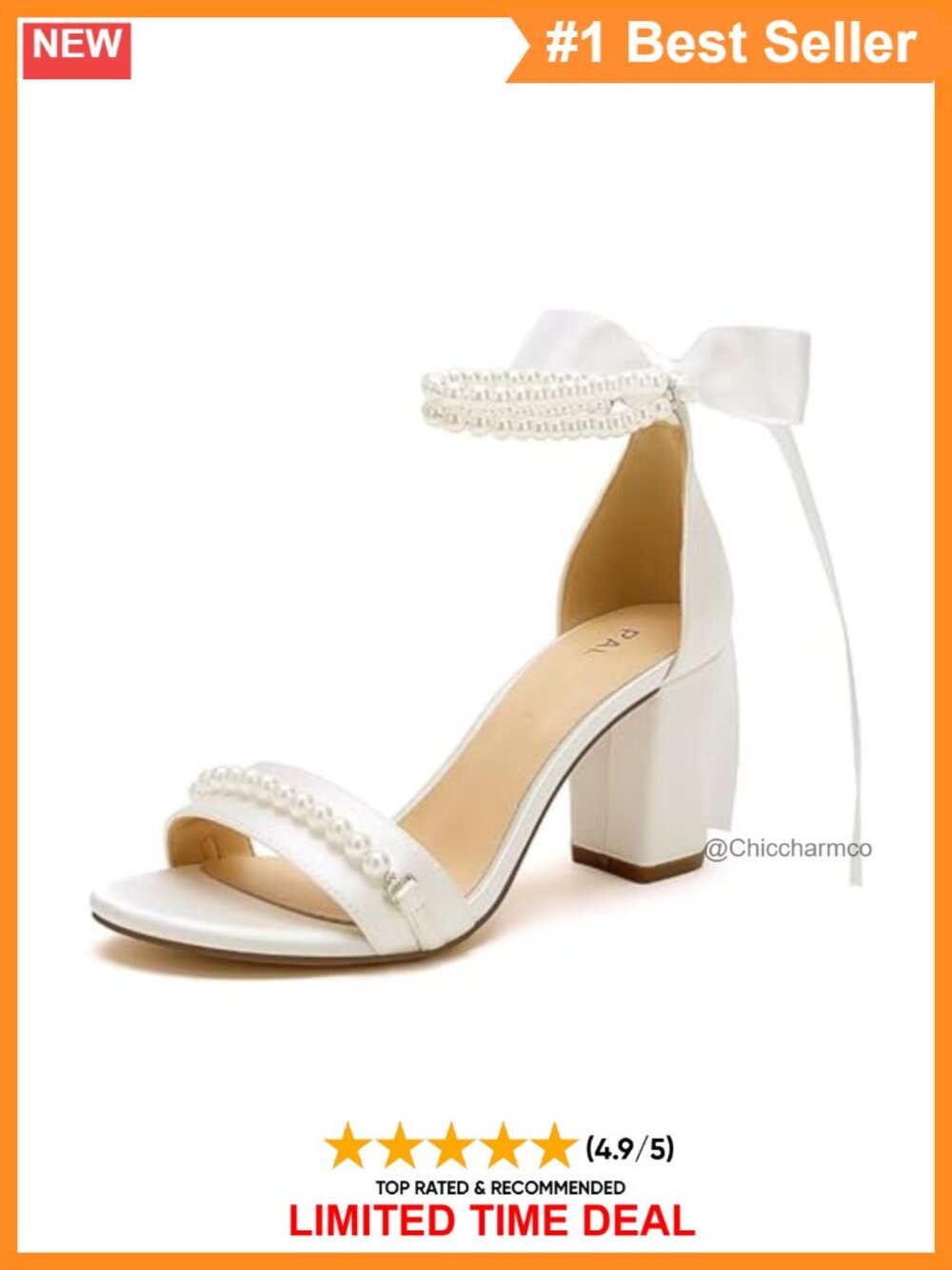 Block Heel Wedding Sandals Pearl Bridal Open Toe Chunky Heel
